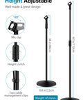 Heavy Duty Floor Microphone Stand With Detachable Boom Arm Weighted Round Base Adjustable Height From 34 To 60 Inches