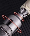 Heavy Duty Pipe Extractor Tool For Snatching Broken Threads Out Of Tricky Tight Corners Without Tearing Down Drywall Drill Powered Behind Wall Plumbing Socket, showing close-up of teeth and adapter.