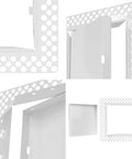 Built Tough 7x7 Galvanized Steel Drywall Access Panel With Fully Removable Door And Paintable White Finish For Plumbing And Utility Covers Quick No Fuss Install - Close-up view showing perforated frame and removable door.