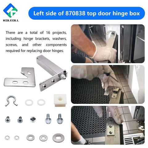 Left Side Top Door Hinge Cartridge 870838 Replacement For QA TSSU TUC TWT Series Refrigeration Units with installation view