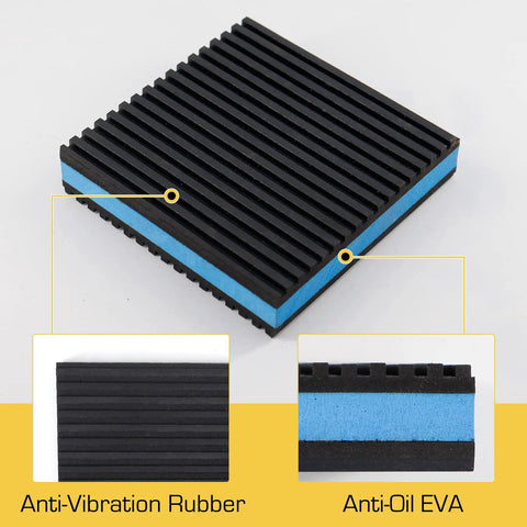 Close-up of one blue 4 Pack Rubber Anti Vibration Pad for Air Conditioners and HVAC Systems, Heavy Duty EVA, side view with text labels.