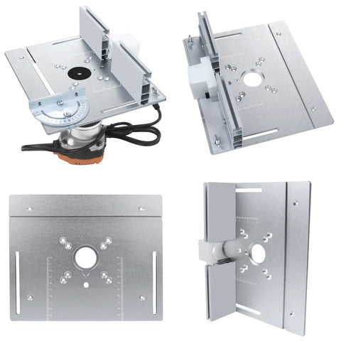 Heavy Duty Router Table Insert Aluminum Flip Plate With Adjustable Miter Guide Rail And Crisp Scale Markings for precise cuts.