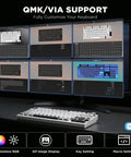 Slick Pro Wireless Aluminum 75 Percent Mechanical Keyboard With Custom LCD Display showing QMK/VIA customization software.