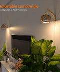 Go-To Rattan Hanging Grow Light For Indoor Plant Parents, 3800K Warm White, adjustable lamp with plants in a cozy setting.
