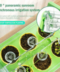 Kids Plant Growing Kit With Indoor Greenhouse And Hydroponic System showing potted plants with irrigation system and tools.