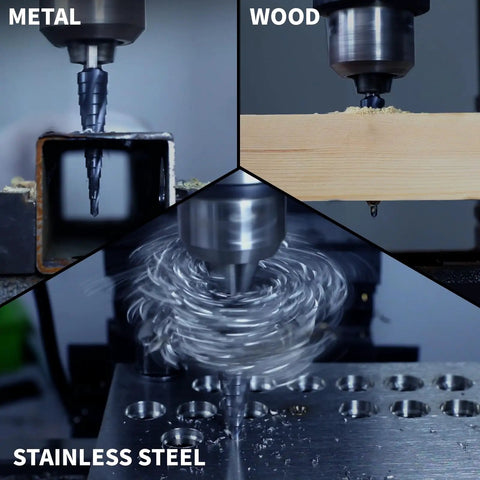 Built Tough Step Drill Bit Set With Fifteen Progressive Steps from One Quarter Inch to Two and One Half Inches M35 HSS used on metal, wood, stainless steel