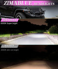 7 Inch LED Headlights With Pink Purple Halo Ring on Jeep, high brightness compared to traditional halogen lights on road