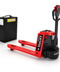 Heavy Duty Electric Pallet Jack Truck With 4400 Lb Capacity Featuring Extra 48V Lithium Battery for quick charging and powered walkie drive.