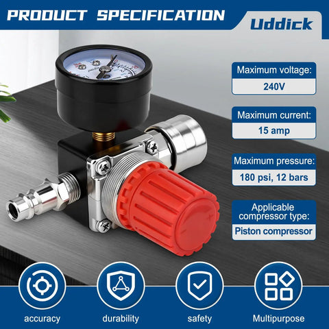Air Compressor Pressure Regulator And Three Way Pneumatic Valve With Quarter Inch Connection Up To 180 PSI 12 Bar Pressure Control Valve Durable Plastic Zinc Alloy Copper Build For Easy Adjustment And Quick Maintenance For DIYers