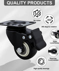 Heavy Hitter 2 Inch Polyurethane Swivel Casters 8 Pack With Dual Locking Brakes, showing 360-degree rotating wheel with foot pedal.