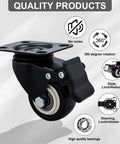 2 Inch Caster Wheels Set Of 16 Heavy Duty Casters With Brakes And Locking Polyurethane Wheels For Furniture And Workbenches 360 Degree Swivel Silent Operation Load Capacity 800 Lbs, shown with brake and locking mechanism.