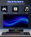 CS30 Bluetooth Desktop Speakers With USB Plug And Play for PC, gaming setup with monitor, keyboard, and soundbar.