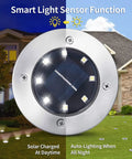 8 LED Solar Disk Lights In Ground Outdoor Landscape Lighting with smart light sensor, solar panel and auto-lighting function