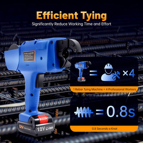 Electric Rebar Tier Gun For 8mm To 34mm Ties, Automatic Tie Tool That Cuts The Grunt Work With A 12V Battery, blue model shown