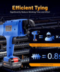 Heavy-Duty Automatic Rebar Tying Machine 8-34mm Rechargeable Electric Steel Rod Binding Gun with blue design and rechargeable battery.