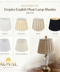 Empire English Pleat Lamp Shades in multiple colors with side pleats featuring a linen beige shade on a lamp.