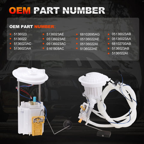 Electric Fuel Pump Module With Sending Unit Plug And Play For 2005 Through 2015 Dodge Challenger Charger Magnum And 300 Models Left Driver Side And Right Passenger Replaces 5136023 5136022 E7192M E7264A, showing component parts and wiring