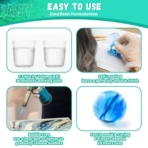 Crystal Clear Epoxy Resin Kit 2 Gallon Self Leveling Low Odor No Bubbles 1:1 Ratio Food Safe Resin And Hardener in use demo