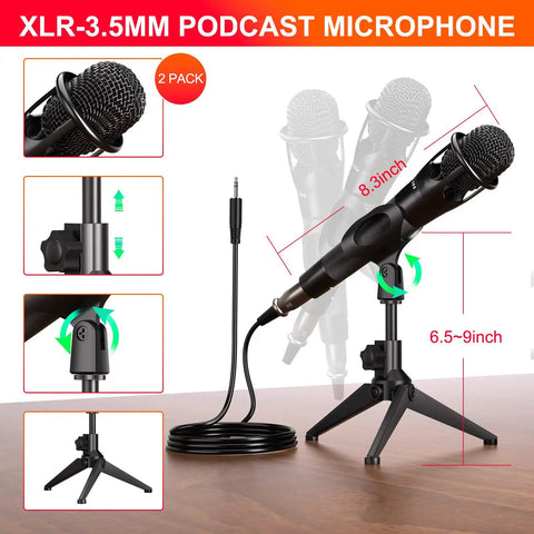Podcast Setup Bundle For Two Mics TikTok Live Streaming Content Creator Kit with XLR-3.5mm microphone on adjustable stand