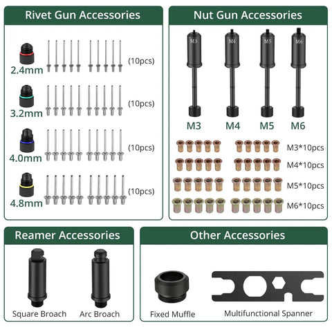 Rivet and Nut Gun accessories from 3 In 1 Do It All Rivet Nut Tool Kit With Swivel Head For Metal And Auto Sheet Metal DIY Repairs
