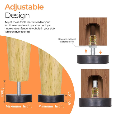 Beefy M8 Rubber Adjustable Leveling Feet Heavy Duty 2 Inch Base Diameter Furniture Levelers with height adjustment diagram
