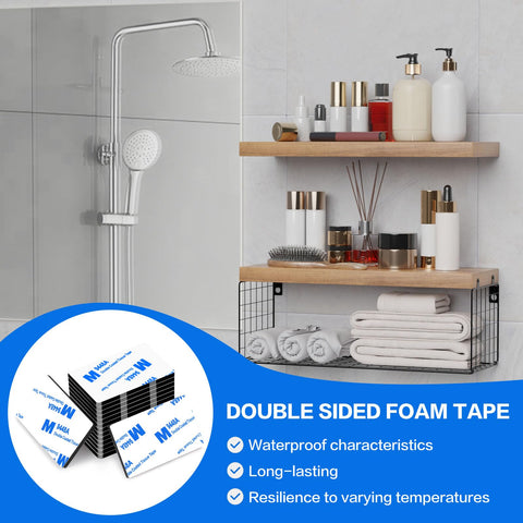 Double Sided Adhesive Pads Heavy Duty 3mm Foam Tape 48 Pcs Pre Cut Waterproof Mounting Tape for bathrooms and kitchens.
