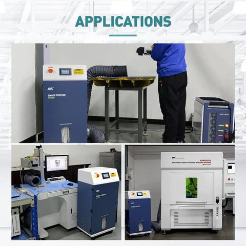 Kickass 800W Industrial Solder Fume Extractor With Premium HEPA Filtration And 8 Layer Dust Bag in action, capturing fumes near a laser engraver.