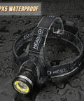 All In One USB Rechargeable Headlamp With Motion Sensor 6000 Lumen Hard Hat Light on wet surface, IPX5 waterproof