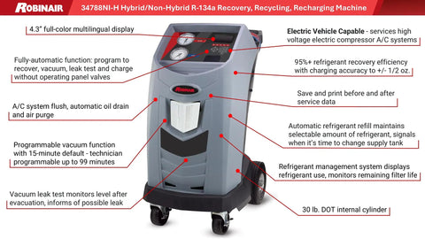 Pro Grade Full Auto R134a Shop Ready Car AC Refrigerant Recycling Recovery Recharging Unit With Straightforward Leak Diagnostics And Fast Processing For Hybrids EVs And Pickup Trucks