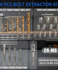 3 In 1 Bolt Extractor Kit with left hand drill bits and screw extractors, showing nut remover set and spiral screw extractors