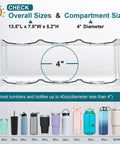 Stackable Water Bottle Organizer Holder For Large Tumblers Fits Big Bottles Three Tier Clear Wine Rack Style Cup Holder For Cabinet Countertop Fridge Pantry Holds Nine, showing dimensions and bottle fit guide.