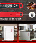 Red Ultra Fast Instant Read Digital Meat Thermometer with IP67 waterproof build, strong magnetic mount for pro kitchen BBQ