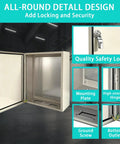Heavy Duty Carbon Steel Electrical Enclosure 10x8x6 Inch IP66 Waterproof Metal Junction Box with safety lock and mounting features.