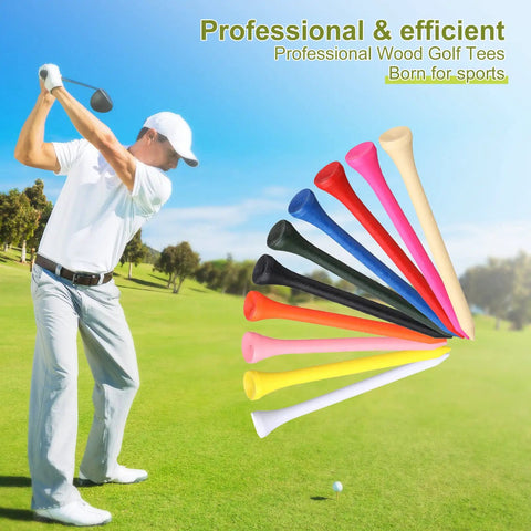 Colorful Wooden Golf Tees Bulk Pack Of Five Hundred, Three And A Quarter Inch Long, Unbreakable Durable Tees For Practice display