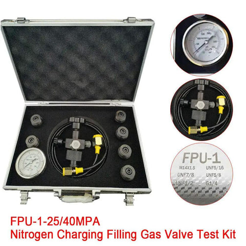 Pro Grade Hydraulic Nitrogen Accumulator Charging And Pressure Test Kit with gauges and fittings in case
