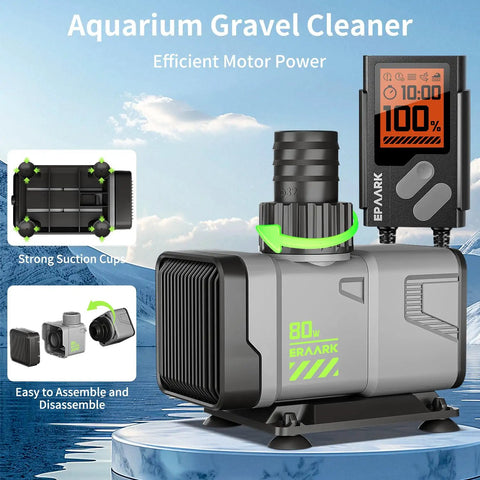 No Sweat Hella Smooth Variable Frequency Submersible Pump For Pond Aquarium Or Fountain Setup features 80W motor and control display.