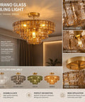 Artpad 19.69‑Inch Modern Ceiling Pendant Light, LED Living Room Lighting with Murano glass design and gold finish.