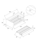 Diagram of Valentina Twin Upholstered Daybed With Trundle In Pink Velvet For Sleepovers and Quick Guest Beds, dimensions labeled.