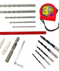 Adjustable hole saw cutter kit by Amazon AeKeatDa with drill bits, spade bits, hex key, ruler, red measuring tape