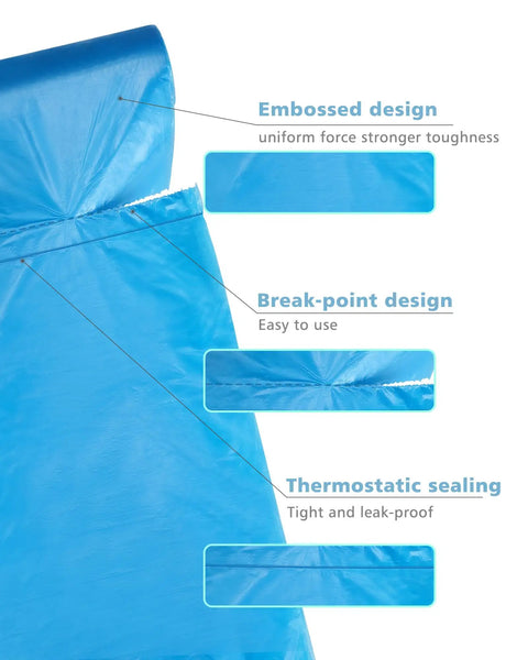 Small 4 Gallon Compostable Trash Bags, Unscented, Leak Proof Biodegradable Wastebasket Liners, Blue, 100 Count, embossed design view