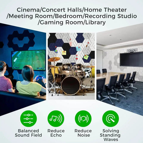 12 Pack Hexagonal Acoustic Wall Panels Sound Absorbing Polyester Foam Tiles For Home Studio Bedroom Decor Soundproofing Flame Retardant in a gaming room setting.