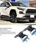 Beefy Tailgate Hinge Kit For 2019-2023 Dodge Ram Rear Door Replacement, steel hinges and vehicle side view.