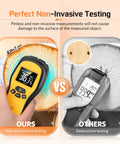 Pinless Wood Moisture Meter With LCD Display Digital Moisture Detector for non-invasive testing comparison vs invasive testing.