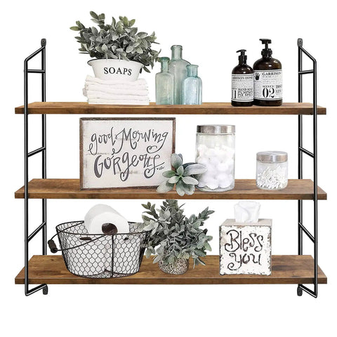 Farmhouse Wall Shelf Rustic Floating Shelves 24 Inch For Kitchen Bath Bedroom And Living Room Heavy Duty Brackets