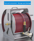 Built Tough Stainless Steel Garden Hose Reel Featuring A Slick Auto Retracting System For Quick Wall Or Floor Mount Setup, with 40m hose.