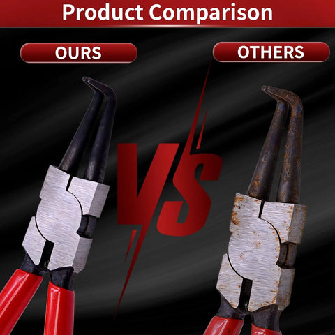 Comparison of 7 Inch Snap Ring Pliers With 90 Degree Bent Tips For Internal Circlip Installations And Retaining Ring Removal against a competitor