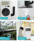 4 Inch By 7.2 Ft Dryer Vent Hose in use with clothes dryer, range hood, greenhouse ventilation, and portable air conditioner.