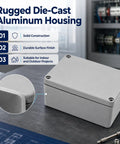 Rock Solid IP67 Aluminum Junction Box Panel Ready Mounting Enclosure With Precision Holes No Leak Seal Corrosion Proof Housing For Handyman And Industrial Wiring Jobs Built Tough shown with rugged die-cast design and smooth surface.
