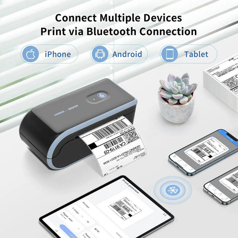 Bluetooth Thermal Label Printer With Built In Paper Bin Wireless Shipping Label Printer For iOS Android Windows Mac ChromeOS