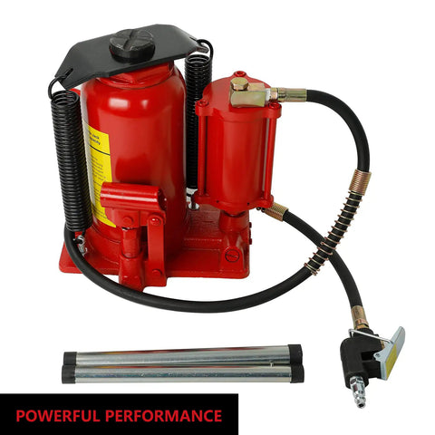 Beefy 20 Ton Pneumatic Air Hydraulic Bottle Jack With Manual Hand Pump For Auto Truck RV Repair Lift 44000 Lbs Capacity Red Built In Independent Cylinder Heavy Duty Lift